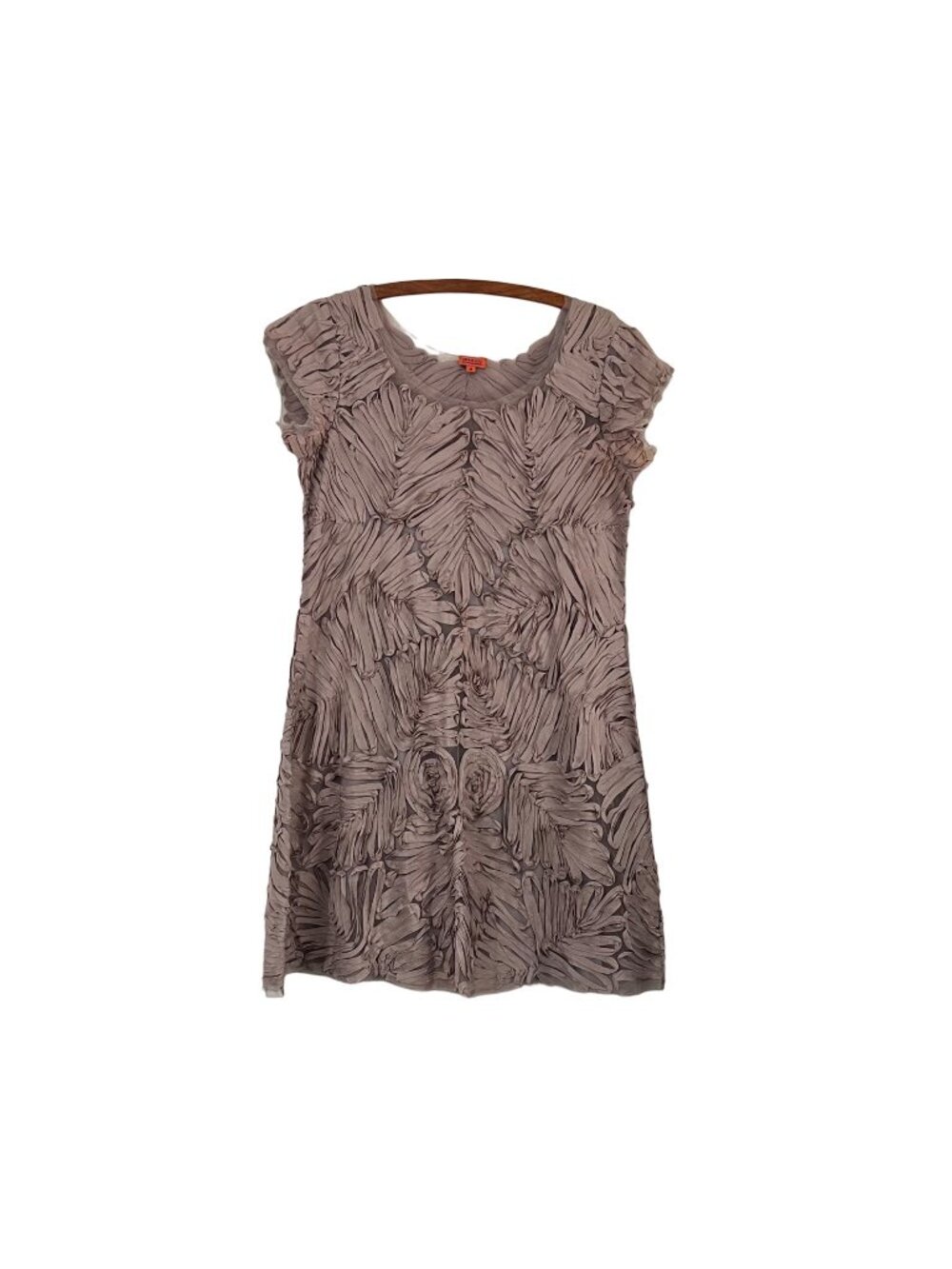 Chan Luu Womens Taupe Brown Silk Floral Ribbon Stitch Sheath Dress Size Medium